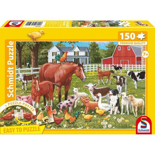 Schmidt 56590 - Tiere auf dem Land, Easy to Puzzle, Kinderpuzzle mit Poster, 150 Teile