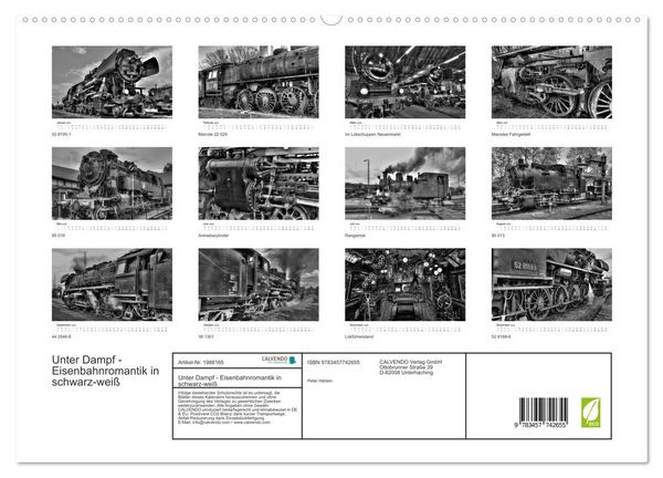 Produktbild: Unter Dampf - Eisenbahnromantik in schwarz-wei&szlig; (hochwertiger Premium Wandkalender 2026 DIN A2 quer), Kunstdruck in Hochglanz