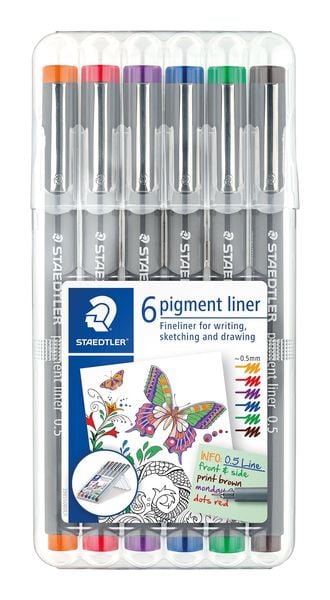 STAEDTLER Fineliner pigment liner farbig 6er Set