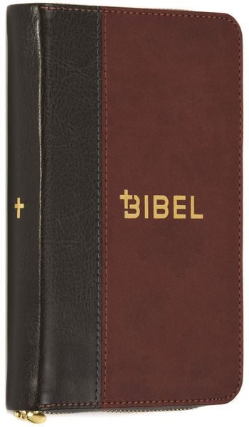 Produktbild: Die Bibel &ndash; Schlachter 2000 &ndash; Miniaturausgabe (PU-Einband, grau/braun, Goldschnitt, Rei&szlig;verschluss)