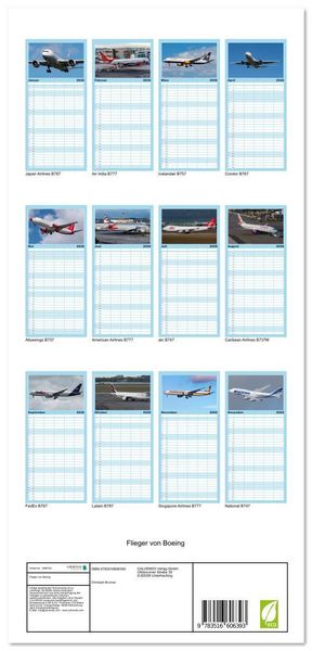 Produktbild: Familienplaner 2026 - Flieger von Boeing mit 5 Spalten (Wandkalender, 21 x 45 cm) CALVENDO