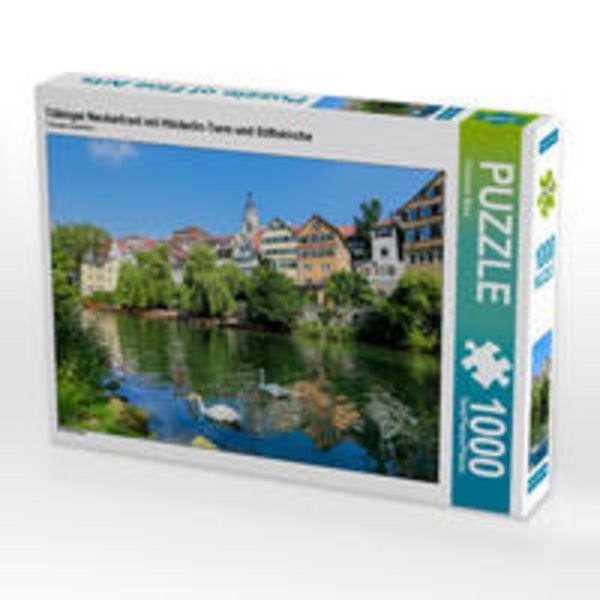 CALVENDO Puzzle Tübinger Neckarfront mit Hölderlin-Turm und Stiftskirche | 1000 Teile Lege-Größe 64x48cm Foto-Puzzle für glückliche Stunden