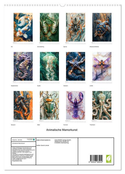 Produktbild: Animalische Mamorkunst (hochwertiger Premium Wandkalender 2026 DIN A2 hoch), Kunstdruck in Hochglanz