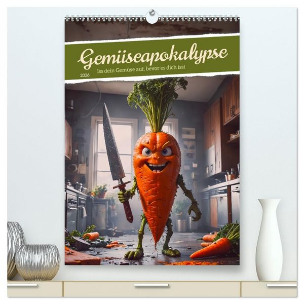 Produktbild: Gem&uuml;seapokalypse - Iss dein Gem&uuml;se auf, bevor es dich isst (hochwertiger Premium Wandkalender 2026 DIN A2 hoch), Kunstdruck in Hochglanz