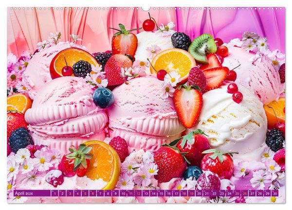 Produktbild: Eiscreme-Tr&auml;ume - S&uuml;&szlig;e Verlockung und florale Sch&ouml;nheiten (Wandkalender 2026 DIN A2 quer), CALVENDO Monatskalender