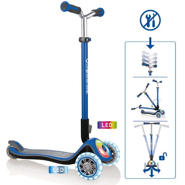 Produktbild: GLOBBER ELITE PRIME dunkelblau, mit Leuchtrollen und Leuchtdeck