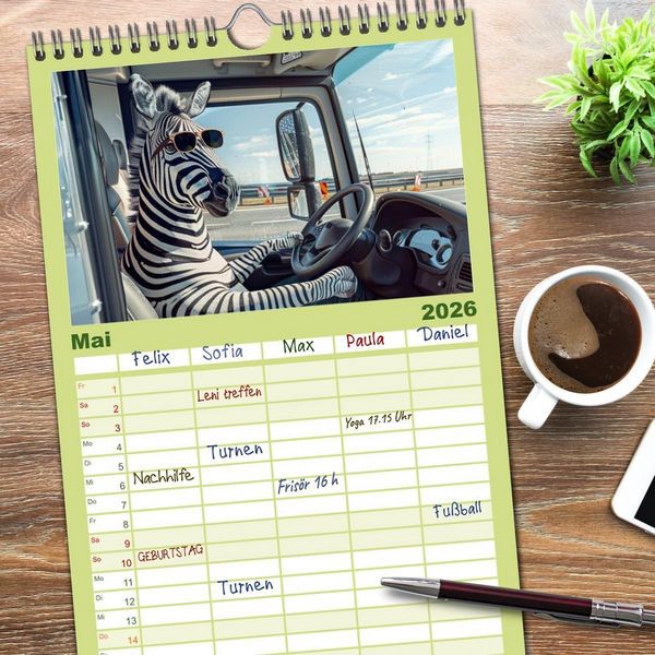 Produktbild: Familienplaner 2026 - Tierisch lustige LKW-Fahrer mit 5 Spalten (Wandkalender, 21 x 45 cm) CALVENDO