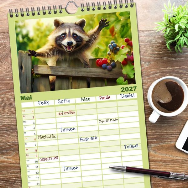 Produktbild: Familienplaner 2027 - Wilde Nachbarn - Tierisches Treiben im Gartenparadies! mit 5 Spalten (Wandkalender, 21 x 45 cm) CALVENDO