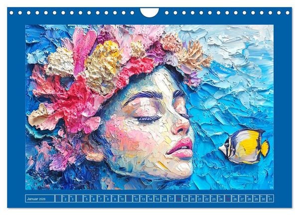 Produktbild: Meerjungfrauen. Zauberhafte Illustrationen im &Ouml;lgem&auml;lde-Stil (Wandkalender 2026 DIN A4 quer), CALVENDO Monatskalender