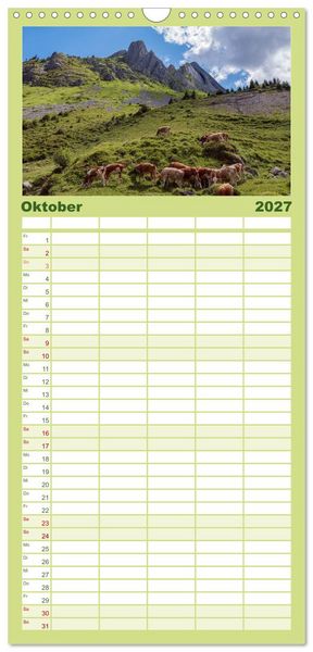 Produktbild: Familienplaner 2027 - Berner Oberland - Bergwelten mit 5 Spalten (Wandkalender, 21 x 45 cm) CALVENDO