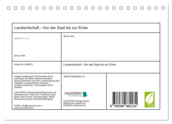 Produktbild: Landwirtschaft - Von der Saat bis zur Ernte (Tischkalender 2027 DIN A5 quer), CALVENDO Monatskalender