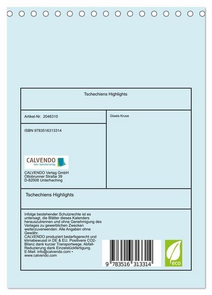 Produktbild: Tschechiens Highlights (Tischkalender 2026 DIN A5 hoch), CALVENDO Monatskalender