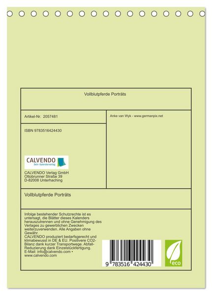 Produktbild: Vollblutpferde Portr&auml;ts (Tischkalender 2026 DIN A5 hoch), CALVENDO Monatskalender