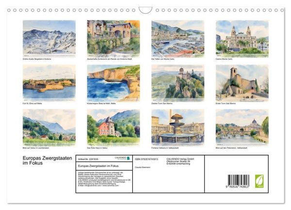 Produktbild: Europas Zwergstaaten im Fokus (Wandkalender 2026 DIN A3 quer), CALVENDO Monatskalender
