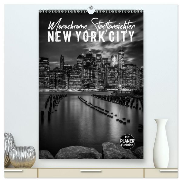 Produktbild: NEW YORK CITY Monochrome Stadtansichten (hochwertiger Premium Wandkalender 2026 DIN A2 hoch), Kunstdruck in Hochglanz