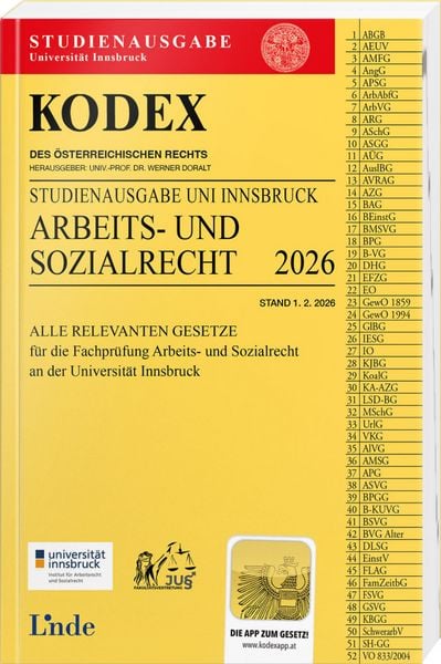 Produktbild: KODEX Studienausgabe Arbeits- und Sozialrecht Innsbruck 2026