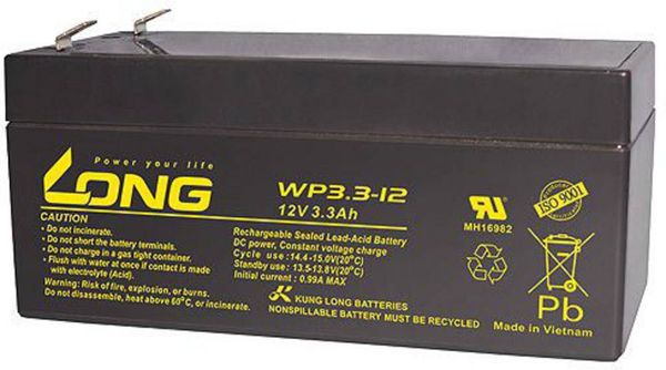 Long WP3.3-12 WP3.3-12 Bleiakku 12 V 3.3 Ah Blei-Vlies (AGM) (B x H x T) 134 x 65.5 x 67 mm Flachstecker 4.8 mm Geringe 