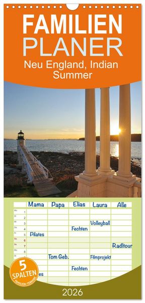 Produktbild: Familienplaner 2026 - Neu England, Indian Summer mit 5 Spalten (Wandkalender, 21 x 45 cm) CALVENDO
