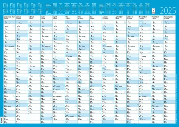 Jahresplaner 14 Monate foliert 2025 - Plakat-Kalender 86x61 cm - abwischbar - Ferienübersicht - Arbeitstagezählung - Zet