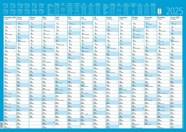 Jahresplaner 14 Monate foliert 2025 - Plakat-Kalender 86x61