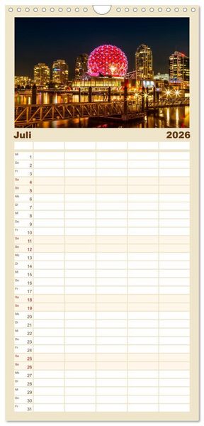 Produktbild: Familienplaner 2026 - VANCOUVER K&uuml;stencharme und Urbanit&auml;t mit 5 Spalten (Wandkalender, 21 x 45 cm) CALVENDO