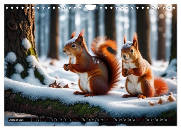 Produktbild: Rote Eichh&ouml;rnchen - zauberhaft anders mit KI (Wandkalender 2026 DIN A4 quer), CALVENDO Monatskalender