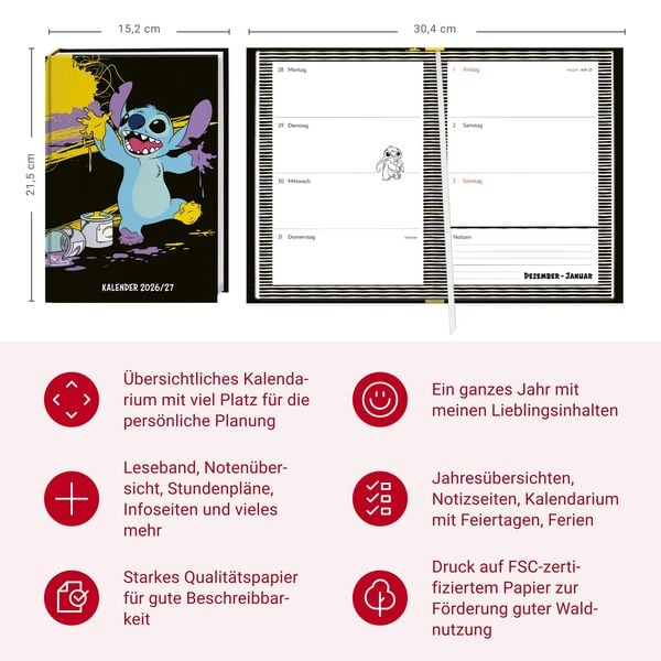 Produktbild: Stitch 17-Monats-Kalenderbuch A5 2027 - 17 Monate. Von August 2026 bis Dezember 2027