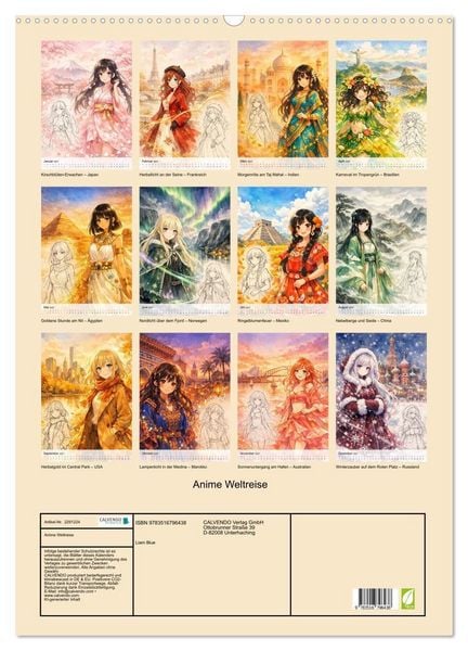 Produktbild: Anime Weltreise (Wandkalender 2027 DIN A2 hoch), CALVENDO Monatskalender