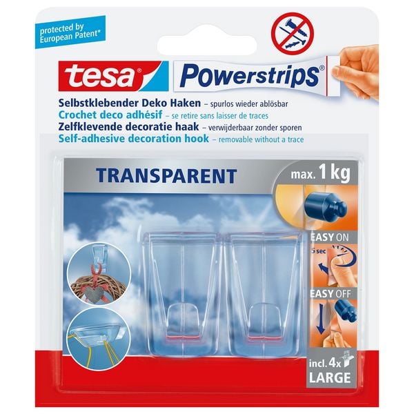 TESA Powerstrips Transparent Deko Haken Large, transparent