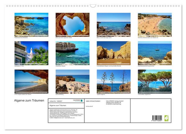 Produktbild: Algarve zum Tr&auml;umen (Wandkalender 2026 DIN A2 quer), CALVENDO Monatskalender