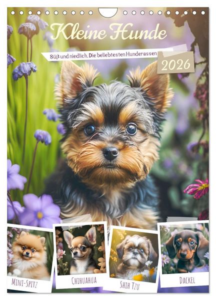 Kleine Hunde. Süß und niedlich. Die beliebtesten Hunderassen (Wandkalender 2026 DIN A4 hoch), CALVENDO Monatskalender