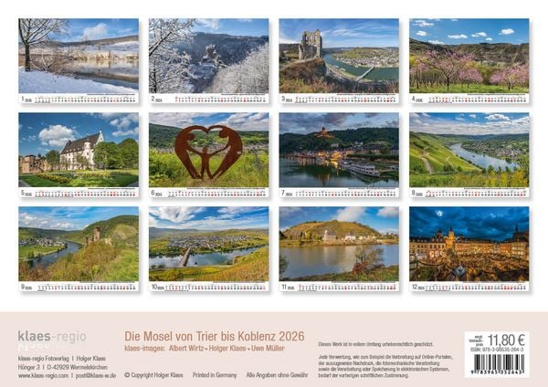 Produktbild: Mosel von Trier bis Koblenz 2026 Bildkalender A4 quer, spiralgebunden