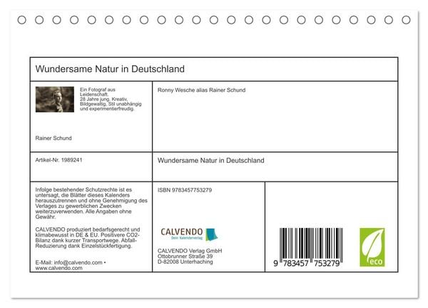 Produktbild: Wundersame Natur in Deutschland (Tischkalender 2026 DIN A5 quer), CALVENDO Monatskalender