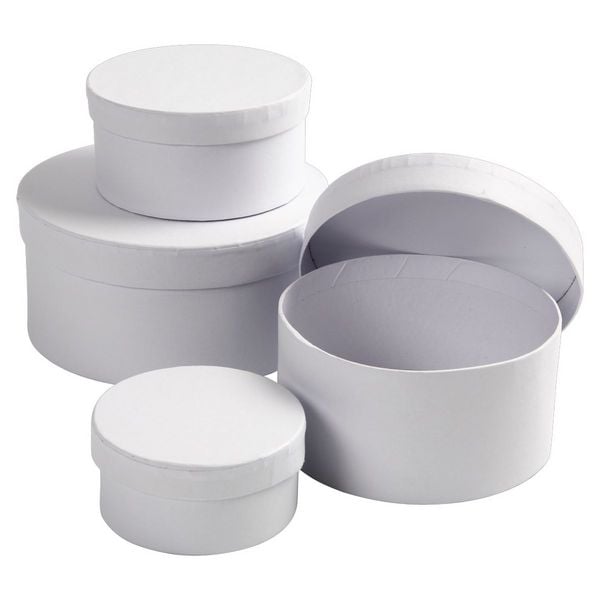 Produktbild: Creativ Company Schachteln Rund, H 4+5+6+7 cm, D 8+10+12+14 cm, Wei&szlig;, 4 Stk, 1 Set