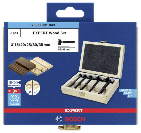 Produktbild: Bosch Accessories 2608901843 Forstnerbohrer-Set 15 mm, 20 mm, 25 mm, 30 mm, 35mm 1St.