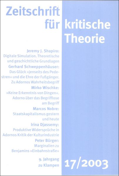 Produktbild: Zeitschrift f&uuml;r kritische Theorie / Zeitschrift f&uuml;r kritische Theorie, Heft 17 (2003)
