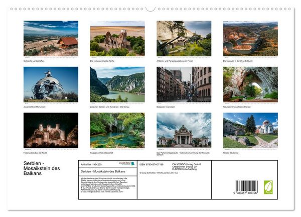 Produktbild: Serbien - Mosaikstein des Balkans (hochwertiger Premium Wandkalender 2026 DIN A2 quer), Kunstdruck in Hochglanz