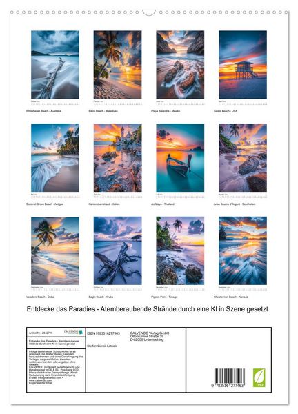 Produktbild: Entdecke das Paradies - Atemberaubende Str&auml;nde durch eine KI in Szene gesetzt (hochwertiger Premium Wandkalender 2026 DIN A2 hoch), Kunstdruck in Hochglanz