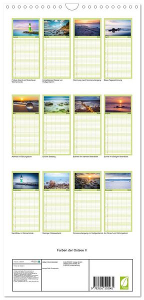 Produktbild: Familienplaner 2026 - Farben der Ostsee II mit 5 Spalten (Wandkalender, 21 x 45 cm) CALVENDO