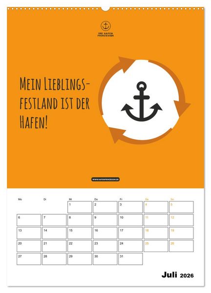 Produktbild: hafenprinzessin: Ankertr&auml;ume & Meer - Der moderne Zitate-Wandkalender f&uuml;r maritime Lebensmomente! (Wandkalender 2026 DIN A2 hoch), CALVENDO Monatskalender