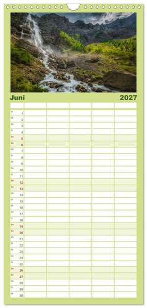 Produktbild: Familienplaner 2027 - Wasserfallwelt Schweiz mit 5 Spalten (Wandkalender, 21 x 45 cm) CALVENDO