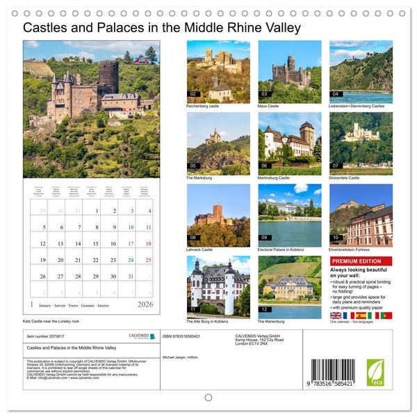 Produktbild: Castles and Palaces in the Middle Rhine Valley (Wall Calendar 2026 12 &times; 12 Inch) CALVENDO 12 Month Wall Calendar