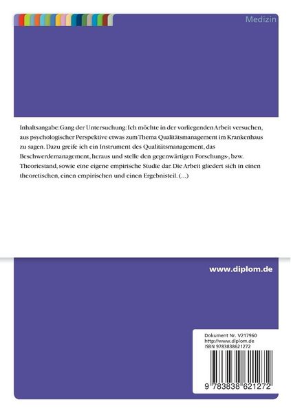 Produktbild: Analyse der Anforderungen an ein Beschwerdemanagementsystem als Teil eines QM-Systems im Krankenhaus