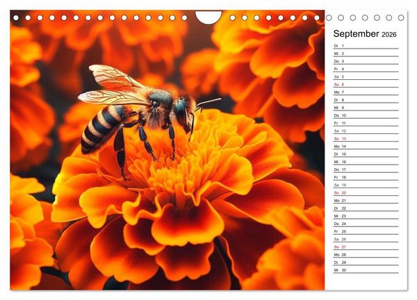 Produktbild: Biene auf Bl&uuml;te - Faszinierende Details durch k&uuml;nstliche Intelligenz (Wandkalender 2026 DIN A4 quer), CALVENDO Monatskalender