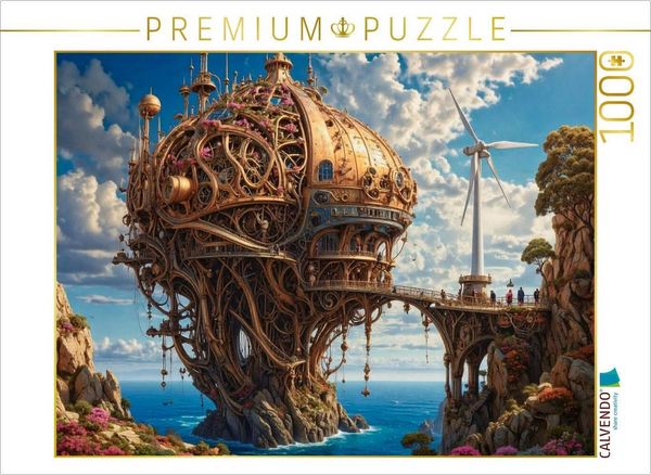 CALVENDO Puzzle Steampunk-Symbiose: Die Stadt im Herzen eines Riesenpilzes | 1000 Teile Lege-Größe 64 × 48 cm Foto-Puzzle für glückliche Stunden