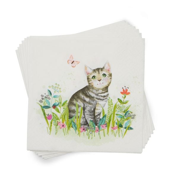 Produktbild: Serviette "Katze im Blumengarten", 33 x 33 cm