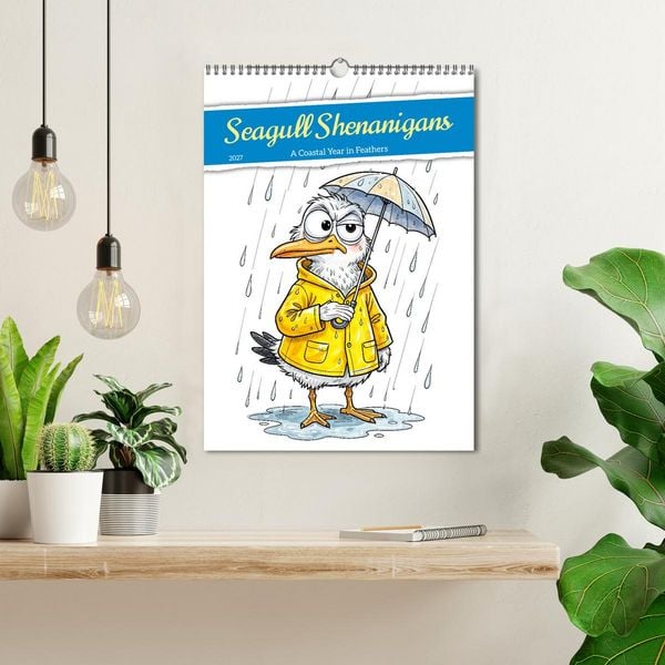 Produktbild: Seagull Shenanigan - A Coastal Year in Feathers (Wall Calendar 2027 DIN A3 portrait), CALVENDO 12 Month Wall Calendar