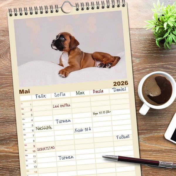 Produktbild: Familienplaner 2026 - Boxer Welpen einfach zuckers&uuml;&szlig; mit 5 Spalten (Wandkalender, 21 x 45 cm) CALVENDO