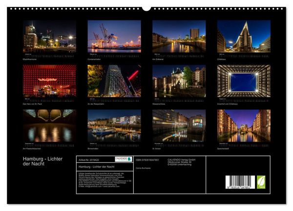 Produktbild: Hamburg - Lichter der Nacht (hochwertiger Premium Wandkalender 2026 DIN A2 quer), Kunstdruck in Hochglanz