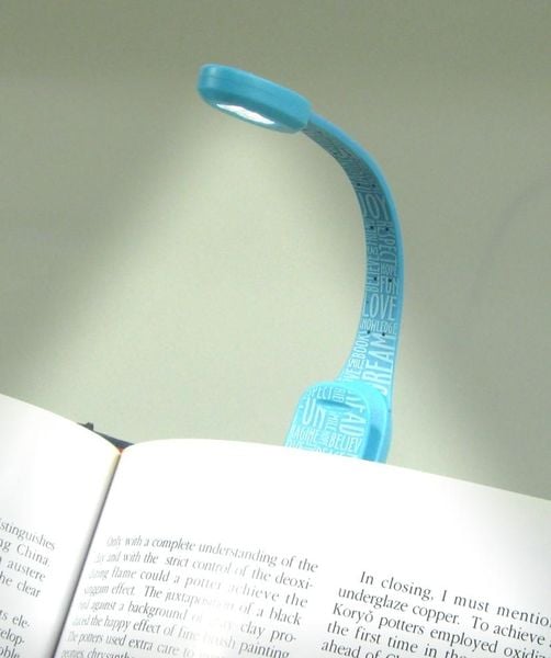 Flexilight Xtra (Blue Words) | 2-LED Leselampe mit Klammer | extralanger Hals | Geschenk für Leser, Buchliebhaber | Deutsche Ausgabe